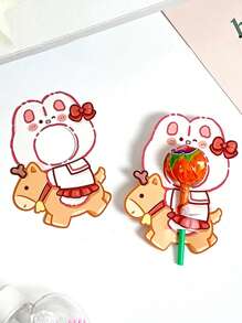 20 pièces Cartes en papier décoratives avec des sucettes représentant un lapin de dessin animé montant un cheval