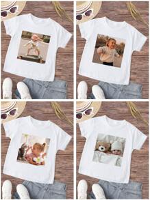定制照片/艺术品印花短袖圆领女孩 T 恤，个性化年轻女孩 T 恤，适合生日、节日、团队/团体制服、完美礼物、时尚秋季、儿童、定制女孩运动服 - 白色 - 查看 2