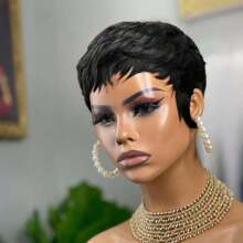 Short Wig For Human Hair Pixie Cut Wig For Women Multi-Color Short Layered Wig Hair Replacement Wig Daily Use Glueless Short Wig With Bangs None Lace Front Pixie Wig Full Machine Made Wig