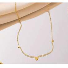 Conjunto de joyería de collar y pulsera con forma de corazón romántica, de acero de titanio en tono dorado, diseño único para mujer
