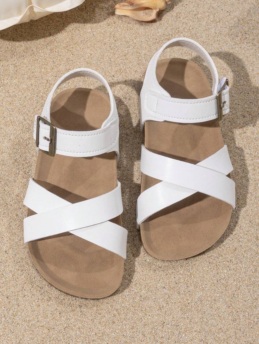 2025 Summer New Multifunctional Girls PU Leather Roman Sandals, Lace-Up Heel Design, Soft & Breathable, Non-Slip Sole, Lightweight & Comfortable - White - View 1