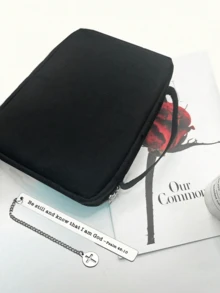 1 件时尚简约复活节耶稣印花圣经袋和 1 件不锈钢书签带和链条，手提包带手柄拉链口袋储物收纳袋收纳袋