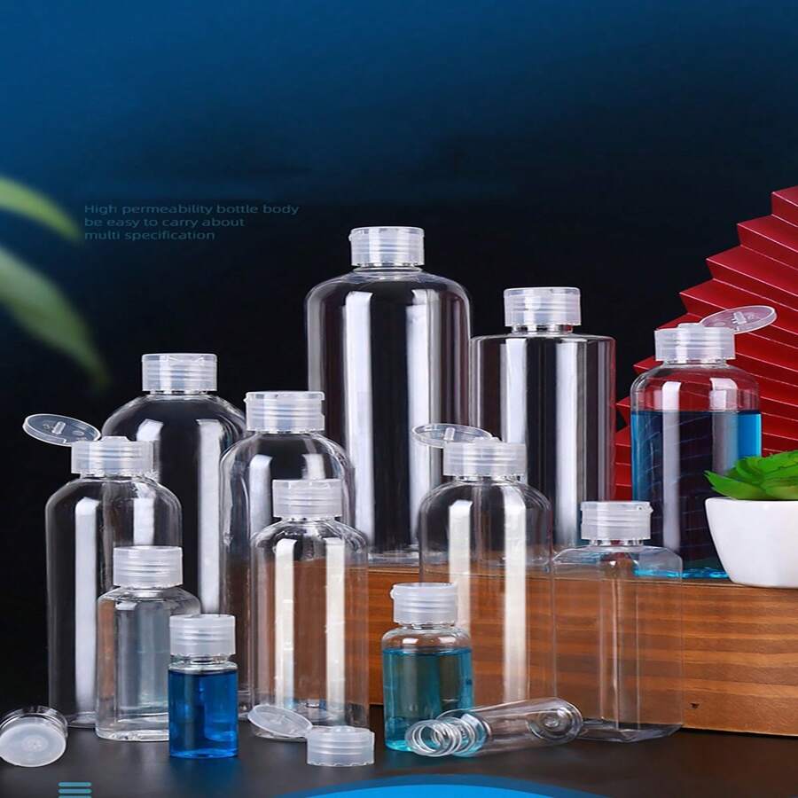 2 Pieces Of 15/20/30/50/80/100/120/150/200/250ml Transparent Plastic Flip Cover Empty Bottles, Liquid Bottles, Cosmetic Sorting Bottles, Travel Bottles Home Bathroom Decor Fall Decor Back To School - Clear - View 1