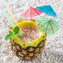 100/70/50/20 件饮料伞签、甜点蛋糕冰淇淋水果装饰纸伞、木制水果签、热带夏威夷风格派对装饰叉，适用于夏威夷派对、泳池派对、海滩派对、提基派对、生日婚礼、酒吧和节日聚会（混合颜色）