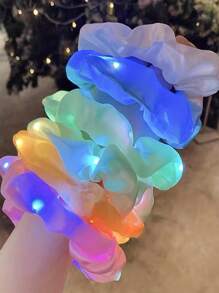 10pcs LED Light Up Hair Scrunchies, Colorful Wool Hair Ties, Multiple Lighting Modes, Suitable For Nightclub, Party, Halloween, Christmas, Festival Decoration, Neon Party Accessories, LED Luminous Hair Bands, Satin Elastic Hair Ties, Christmas Glow Party Supplies, Mother's Day Decor - Multicolor - View 8