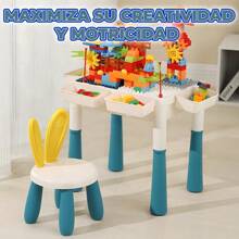 Mesa de Bloques Didáctica Incluye 346 Bloques y Dos Sillas con Respaldo en Forma de Orejas - Multicolor - Ver 7
