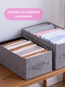 Organizador de Ropa Plegable de Tela con Asa, Cajón Lavable, Organizador de Ropa Chico - Gris - Ver 4