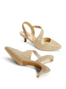 Women's Kitten Heels Fashion Pumps Closed Toe Pointed Toe Stiletto Low Heel Strappy Comfortable Party Dance Wedding Dress Shoes - 金色 - 查看 8