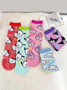 Sanrio 1 par de calcetines tipo tripulación de mujer con diseño de personaje de dibujos animados Sanrio de la serie Hello Kitty, moda y transpirables