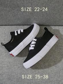 White Cloth Shoes Baby White Shoes Middle Sneakers Children's Canvas Shoes Spring And Autumn Korean Version Simple Boy And Girl Shoes Fashion Low-Top Casual Lace-Up Track Shoes Classic Low-Top Canvas Shoes All Casual Sports Skateboard Children's Shoes