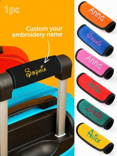 1-14Pcs Custom Embroidered Name Luggage Handle Wrap, Personalized Suitcase Handle Wraps With Embroidery Text, Customized Stroller Identifier, Customizable Luggage Wraps For Suitcase, 14x15cm, Orange/Red/Blue/Yellow/Rose Red/Black/Green Middle School Students, High School Senior High School Students, College Students, University Students, Freshman, Sophomore, Underclassmen,Family,Friends,Girlfriend,Boyfriend