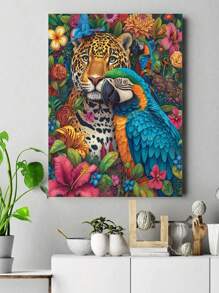 Kit de pintura de diamante 5D - Patrón de leopardo y loro, arte de diamante redondo adecuado para principiantes, decoración de pared del hogar DIY, regalo, diamantes acrílicos, 7.87x11.81 pulgadas