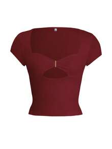 Blusa de mujer Vaiaye de punto con cuello cuadrado, recorte en forma de diamante, cintura ceñida y silueta esbelta - Perfecta para citas navideñas