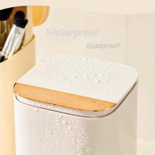 带盖防水化妆笔眼影刷收纳盒，4格大容量自动升降化妆刷架，化妆刷架收纳盒，可调节塑料化妆品收纳盒，防潮、防污、防淋水化妆刷收纳盒，适用于梳妆台、浴室台面