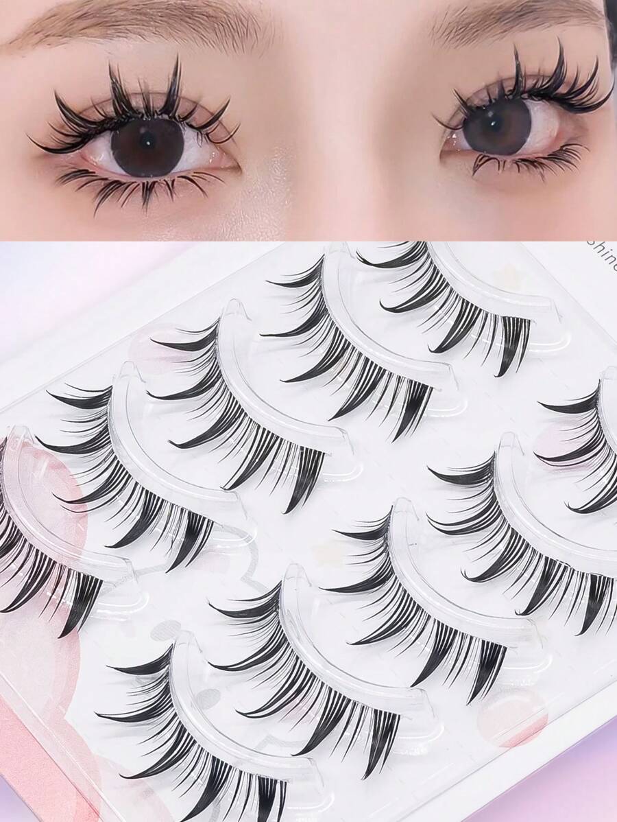5 nuevos pares de pestañas postizas naturales, suaves y gruesas, transparentes y con tallo, de estilo de dibujo animado demoníaco, ideales para ojos grandes y maquillaje de cosplay - Negro - Ver 1