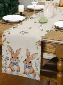 1pc Easter Table Runner, Easter Decorations Rabbit Floral Seasonal Spring Holiday Dining Table Decor, Easter Party Table Decor