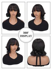 Krótki Bob Peruka Z Grzywką Włosy Ludzkie Bezklejowe 180% Gęstość Luźne Fale Ulepszone 2x3 Realistyczne Peruki Koronkowe Na Skórę Głowy Naturalna Czarna Peruka Bob Włosy Ludzkie Z Grzywką Dla Kobiet - Czarne - Zobacz 2