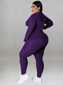 Plus Size Women's Zip Up Hoodie & Jogger Set - Lightweight Workout Outfit With Thumb Holes (Sizes 1X-5X) - 紫色 - 查看 2