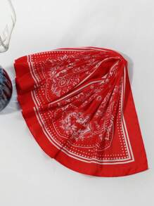 1pc Women Pattern Red Cashew Printed Bandana/Headscarf/Neck Scarf - Red - View 8