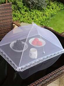 1pc White Portable Foldable Mesh Food Cover - White, Anti-Insect And Dustproof, Suitable For Picnic And Travel