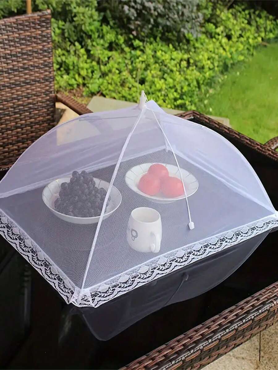 1pc White Portable Foldable Mesh Food Cover - White, Anti-Insect And Dustproof, Suitable For Picnic And Travel