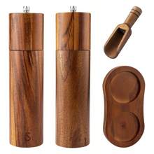1pc/2pcs/3pcs/4pcs Small Acacia Wood Cylinder Pepper Grinder, Manual Wooden Black Pepper Salt Grinder With Base - Brown - View 10