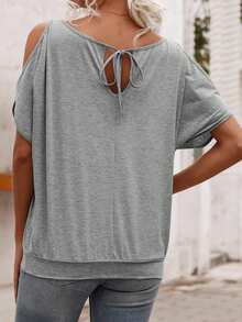 Women's Fashionable Printed Button Up Top Tee - Grey - View 3