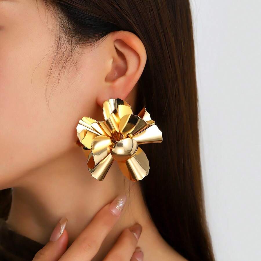 1 Pair Punk Style Floral Earrings, Suitable For Women's Daily Wear