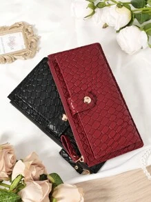 Burgundy Bag Charry Red Bag Wine Red Bag,Women's Long Wallet, Multi-Card Slot Organizer With Zipper Pocket & Snap Closure, Elegant Crocodile Embossed Faux Leather Fold Wallet, Compact Design For Cash, Coins, Credit Cards & Phone, Perfect Gift For Girlfriend, Mom, Teacher, Travel, Work & Shopping