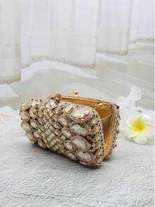 Exquisite Luxurious Gold Color Crystal Evening Bags For Women,Formal Wedding Party Handbag Purse Floral Crystal Handbag, All Handmade Metal Rhinestone Dinner Bags,Vintage Sequin Clutch Wedding Party Prom Bag, Chain Crossbody Evening Purse, Perfect Bride Purse For Wedding, Prom & Party Events,Best Gifts For Ladies