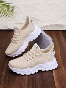 1 Pair Unisex Mesh Breathable Lace-Up Design Trainers, Suitable For Outdoor Sports For Teenagers, Summer