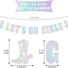 1 Set Let's Go Glitter Banner - Silver, 5 Ft. | Bachelorette Party Decorations, Cowgirl Birthday, Last Rodeo Backdrop, Nashville, Cow Rodeo Theme