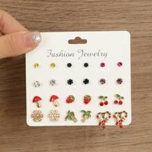 12-24 对/包极简主义珐琅水果形合金耳钉套装，优雅的设计适合日常佩戴和送礼，欧美风格 - 彩色水鑽 - 查看 10