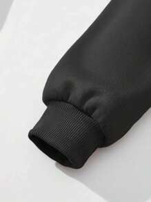 A Two Piece Set Consisting Of A Solid Color Long Sleeve Kangaroo Sweatshirt And Tracksuit Jogger Sweatpants - Black - View 3