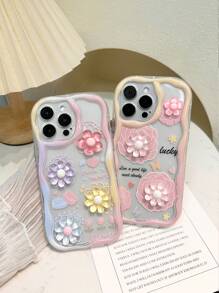 2 stuks DIY crème patroon golvende rand vernis schilderij extra bedrukte cartoon 3D bloem strik beschermhoes, compatibel met iPhone, Galaxy, Redmi