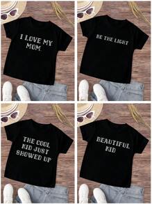 Customized Text/Name/Birthday Wishes/Message Young Girl/Young Girls Round Neck Short Sleeve T-Shirt, Personalized Team/Outdoor Apparel, Holiday/Birthday/Anniversary Gift, Culture Shirt - Black - View 2