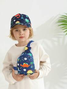2pcs/Set Unisex Kids Dinosaur Printed Baseball Cap And Crossbody Bag, Suitable For Outdoor, Casual, Travel In Spring, Summer And Autumn, Sun Visor & UV Ion - 2PC - View 4