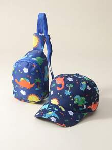 2pcs/Set Unisex Kids Dinosaur Printed Baseball Cap And Crossbody Bag, Suitable For Outdoor, Casual, Travel In Spring, Summer And Autumn, Sun Visor & UV Ion - 2PC - View 13