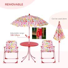 Outsunny Kids Outdoor Bistro Table And Chair Set Butterfly Pattern Garden Patio Backyard With Removable & Height Adjustable Parasol - Pink - View 6