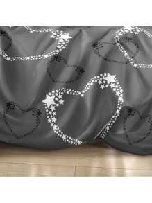 灰色浪漫心形印花床上用品套件，春秋