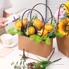 10 Pcs Kraft Paper Tote Bags, Waterproof And Stain Resistant Gift Packaging Tote Bags, Suitable For Gift Boxes, Flower Packaging Bags, Flower Arrangements, Rose Bouquets, Flower Baskets, Etc,Mother's Day Holiday Gift Packaging, Bouquet Gift Packaging Bags, Etc