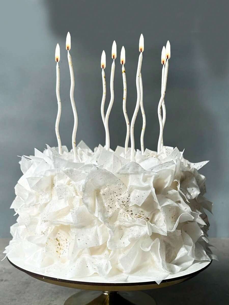 6 件白色圆点飞溅图案波浪形生日蛋糕蜡烛 - 白色 - 查看 1