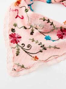 1 Pc Elegant Floral Lace Triangular Scarf/Head Wrap For Women - Solid Color, Polyester, Suitable For Dates And Travel - Pink - View 3