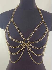 1pc Sexy Backless Halter Neck Metal Ring Chain Linked Crop Top Vest Bikini Body Chain - Style 2 - View 1