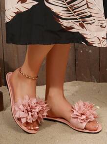 大码女式莲花趾露趾皮革平底拖鞋休闲时尚户外沙滩凉鞋夏季