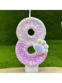 1 pieza Vela de cumpleaños con diseño de pata de gato rosa del 0 al 9, vela digital degradado rosa-morado con brillo, adecuada para decoración de pastel de fiesta de cumpleaños, decoración de pastel con tema de mascota linda, decoración de pastel hecha a mano - Pata de gato rosa - Ver 17