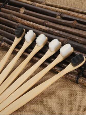 1/5 piezas Cepillo de dientes de bambú Wanren, de Body simple, cerdas suaves, cola redonda y plana, cómodo cepillo de dientes de bambú para adultos