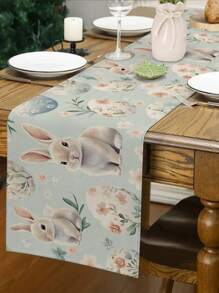 1pc Easter Bunny Eggs Table Runner, Cute Rabbit & Butterfly Spring Table Runner For Home Kitchen Dining Room Holiday Party Coffee Table Decor - Multicolor - View 12