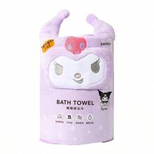 Miniso Sanrio Kuromi 珊瑚绒浴巾，亲肤且吸水快，尺寸宽大，适合海滩旅行、露营和日常浴室使用（1 件） - 紫色 - 查看 7