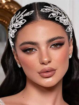 1pc Handmade Crystal Symmetric Branch Headband, Korean Elegant Bridal Wedding Party Bridesmaid Hair Accessories